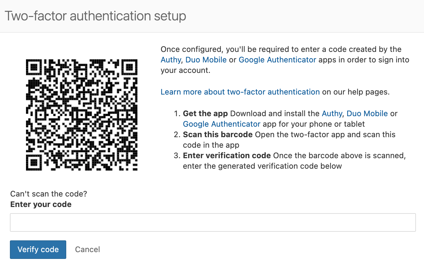 Reset two-factor authentication